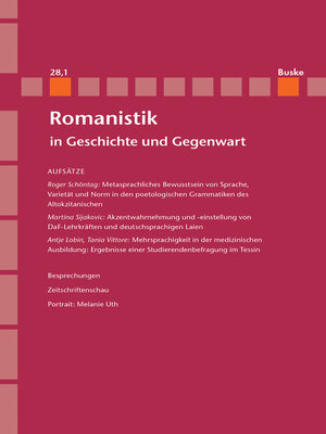 cover image of Romanistik in Geschichte und Gegenwart Jahrgang 28 Heft 1